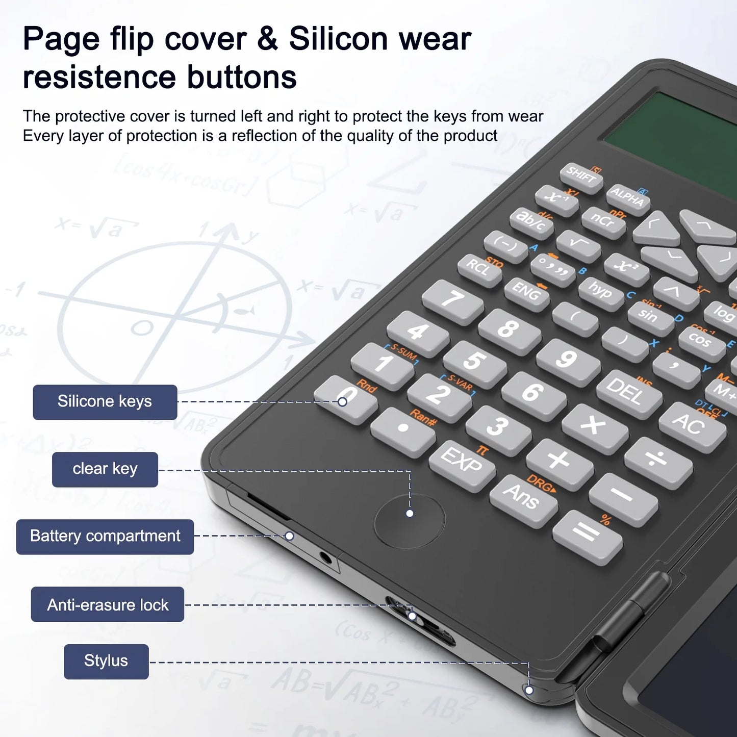 Desktop Scientific Calculator with Erasable Writing Board, 10-Digit LCD Display Foldable Desk Calculator, 2 Line Physics Calculator for School Students, Financial, Office, Business, Engineering