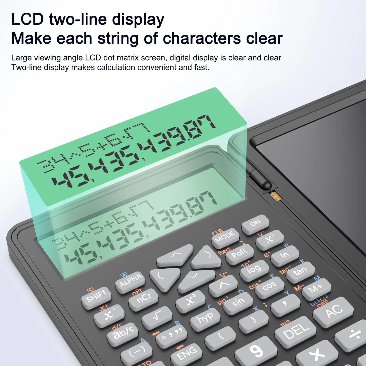 Desktop Scientific Calculator with Erasable Writing Board, 10-Digit LCD Display Foldable Desk Calculator, 2 Line Physics Calculator for School Students, Financial, Office, Business, Engineering