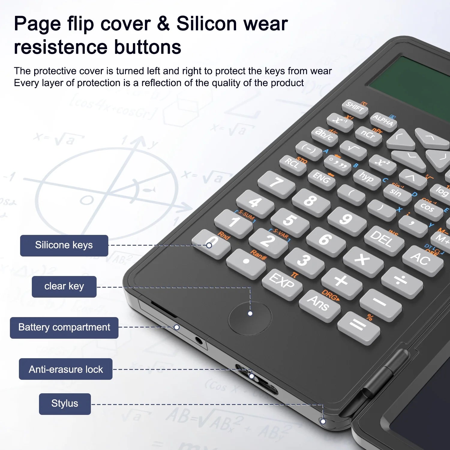 Desktop Scientific Calculator with Erasable Writing Board, 10-Digit LCD Display Foldable Desk Calculator, 2 Line Physics Calculator for School Students, Financial, Office, Business, Engineering