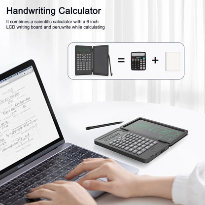 Desktop Scientific Calculator with Erasable Writing Board, 10-Digit LCD Display Foldable Desk Calculator, 2 Line Physics Calculator for School Students, Financial, Office, Business, Engineering