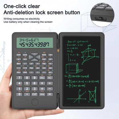 Desktop Scientific Calculator with Erasable Writing Board, 10-Digit LCD Display Foldable Desk Calculator, 2 Line Physics Calculator for School Students, Financial, Office, Business, Engineering
