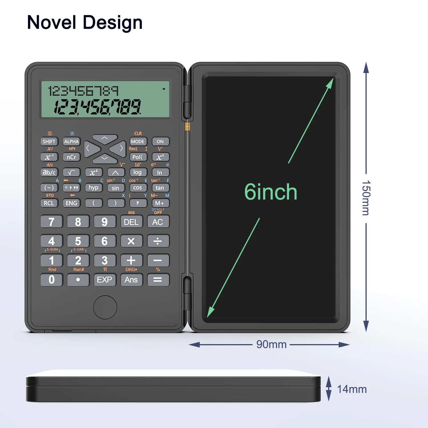 Desktop Scientific Calculator with Erasable Writing Board, 10-Digit LCD Display Foldable Desk Calculator, 2 Line Physics Calculator for School Students, Financial, Office, Business, Engineering