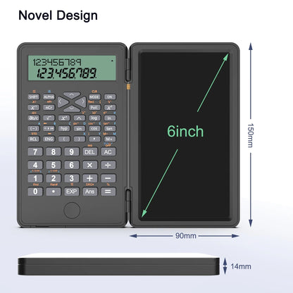 Desktop Scientific Calculator with Erasable Writing Board, 10-Digit LCD Display Foldable Desk Calculator, 2 Line Physics Calculator for School Students, Financial, Office, Business, Engineering